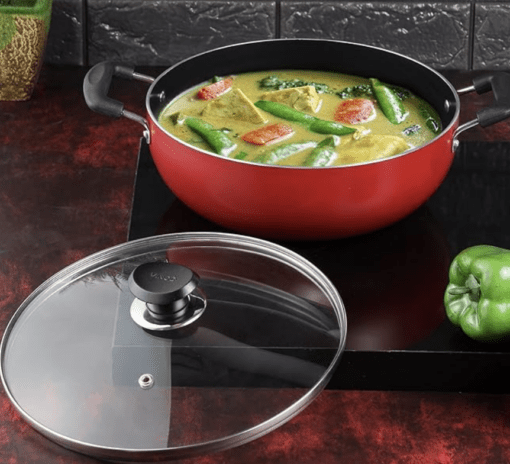 Vinod Zest Inducto Non Stick Deep Kadhai with Glass Lid - 4.1 litre, 26cm | 3mm Thick | 3 layer Coating | Swiss Quality | Metal Spoon Friendly | Induction Base | 1 Year Warranty - Image 2